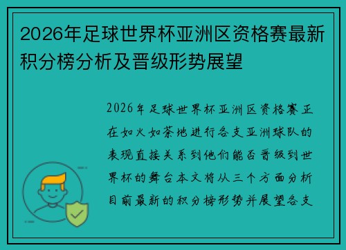 2026年足球世界杯亚洲区资格赛最新积分榜分析及晋级形势展望 2026年足球世界杯亚洲区资格赛最新积分榜分析及晋级形势展望
