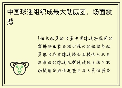 中国球迷组织成最大助威团，场面震撼