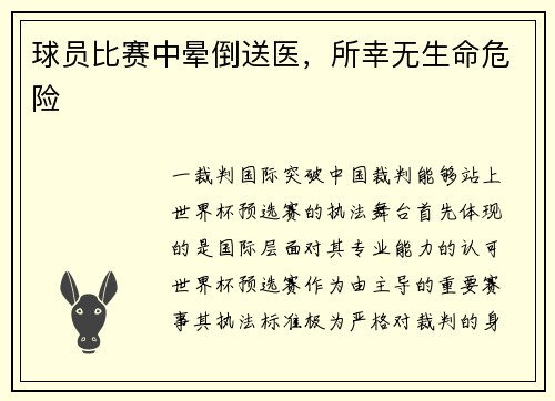 球员比赛中晕倒送医，所幸无生命危险